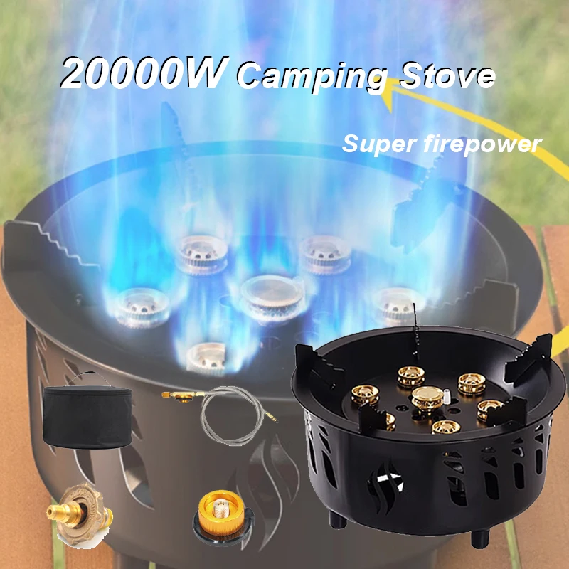 20000W 7-Core Camping Stove Strong Fire Power Portable Tourist Camping Burners Folding Hiking Picnic BBQ Cooking Equipment