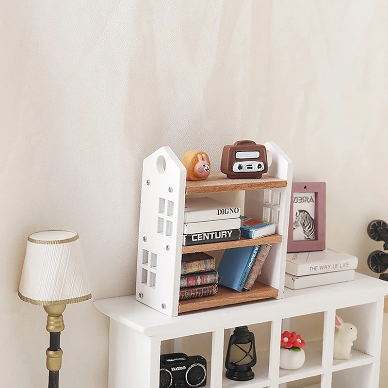 1:12 Dollhouse Miniature Bookshelf Three-tier Storage Rack Display Stand Furniture Model Decor Toy Doll House Accessories - Image 4