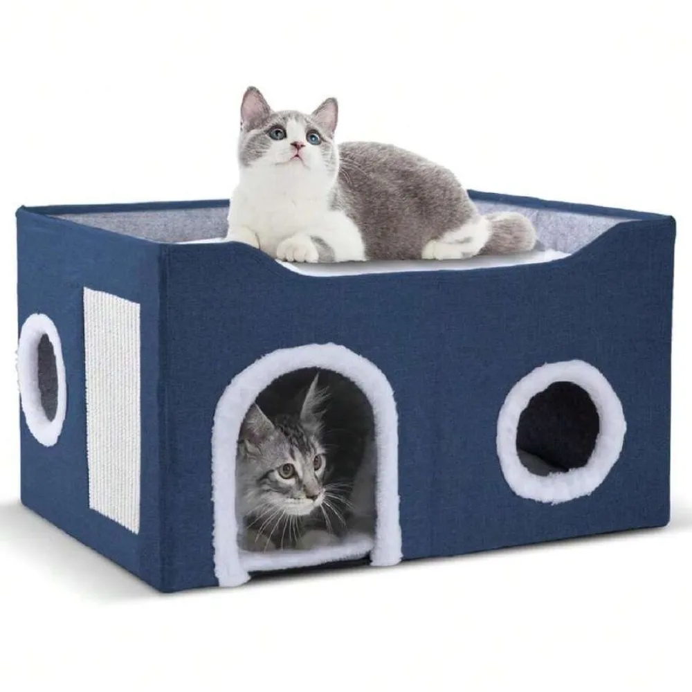 

Foldable Cat Cave & Covered Cat Bed, Cozy Hideaway For Small Pets And Large Cats