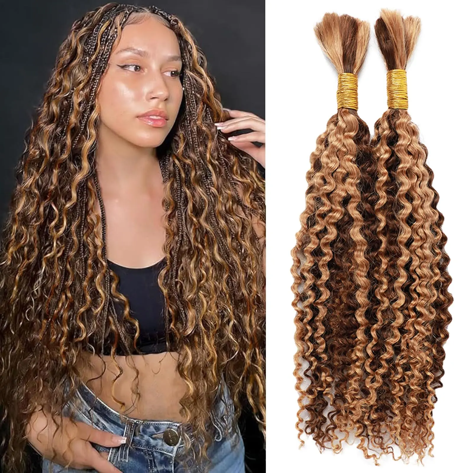 

20-дюймовые человеческие волосы с глубокой волной, объемные человеческие волосы P4/27, пучки плетения, необработанные человеческие волосы для женщин, наращивание волос