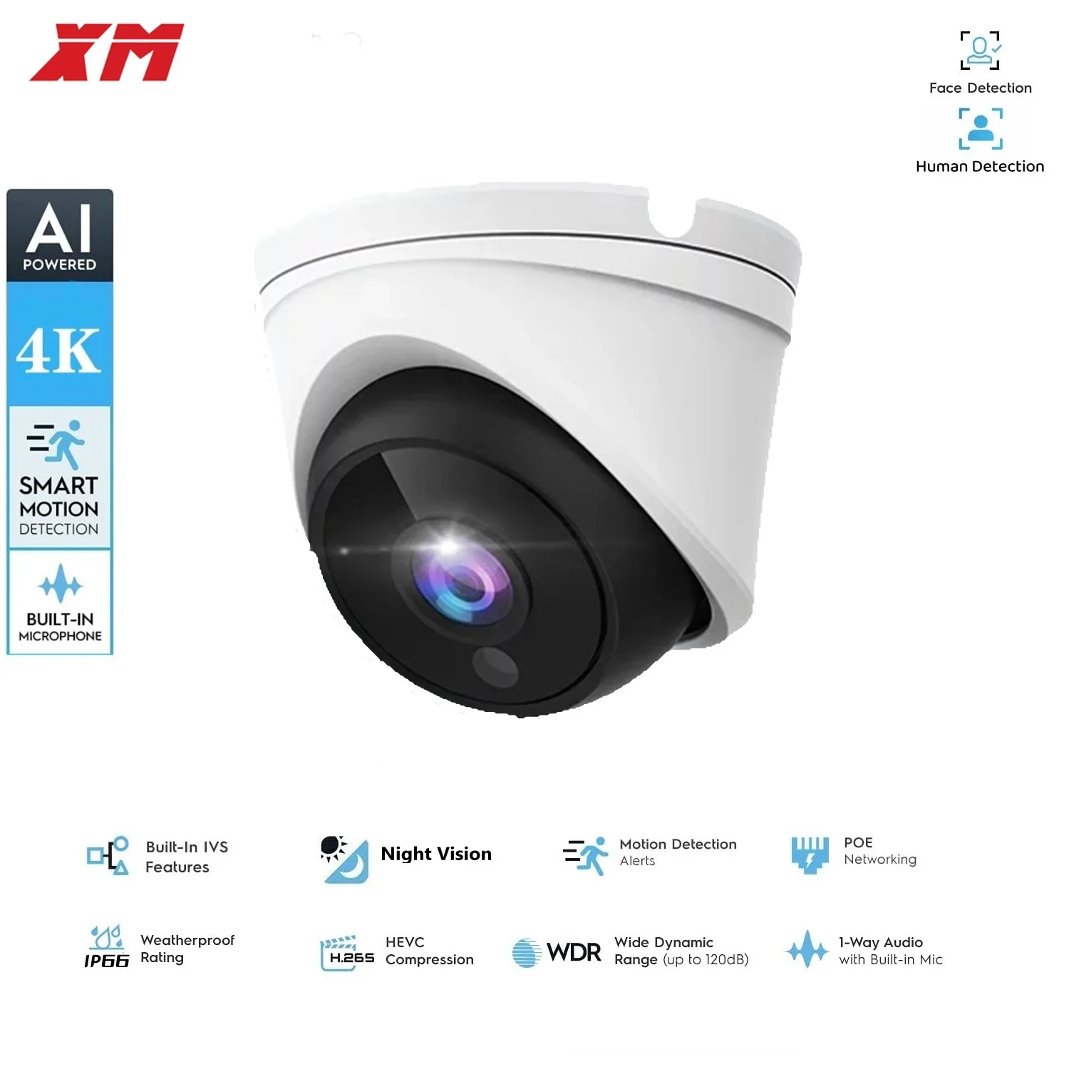 poe 8mp audio ir dome ai camera ip visao noturna 85ft suporte deteccao humanoide e a prova de intemperies ip66 com redefinicao de uma chave 4k xm 01