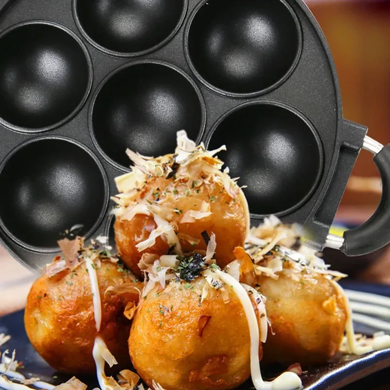 Sartén antiadherente, sartén para pasteles, bandeja de horno de bola de pulpo de aluminio fundido, olla de fondo plano, artículos para el hogar de China Origin