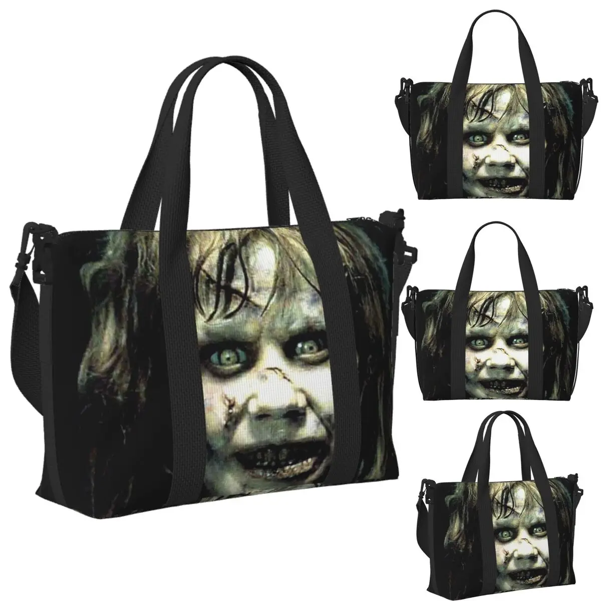 

Custom The Exorcist Horror Movie Beach Travel Bag Large Capacity Tote Bags for Gym Sport Women Shopping Duffle Shoulder Bag