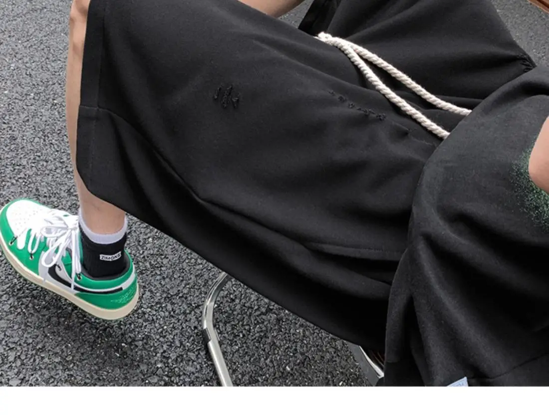 High Street Ripped Men Summer Retro Sports Cropped Pants