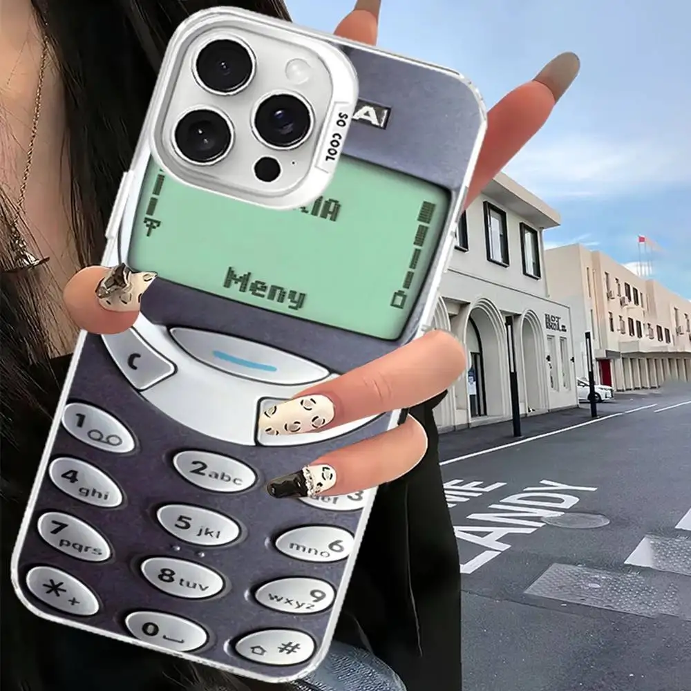 Casing Ponsel Retro N-Nokiaes Warna Perak Untuk IPhone 17 16 15 14 13 12 11 Pro Max Plus