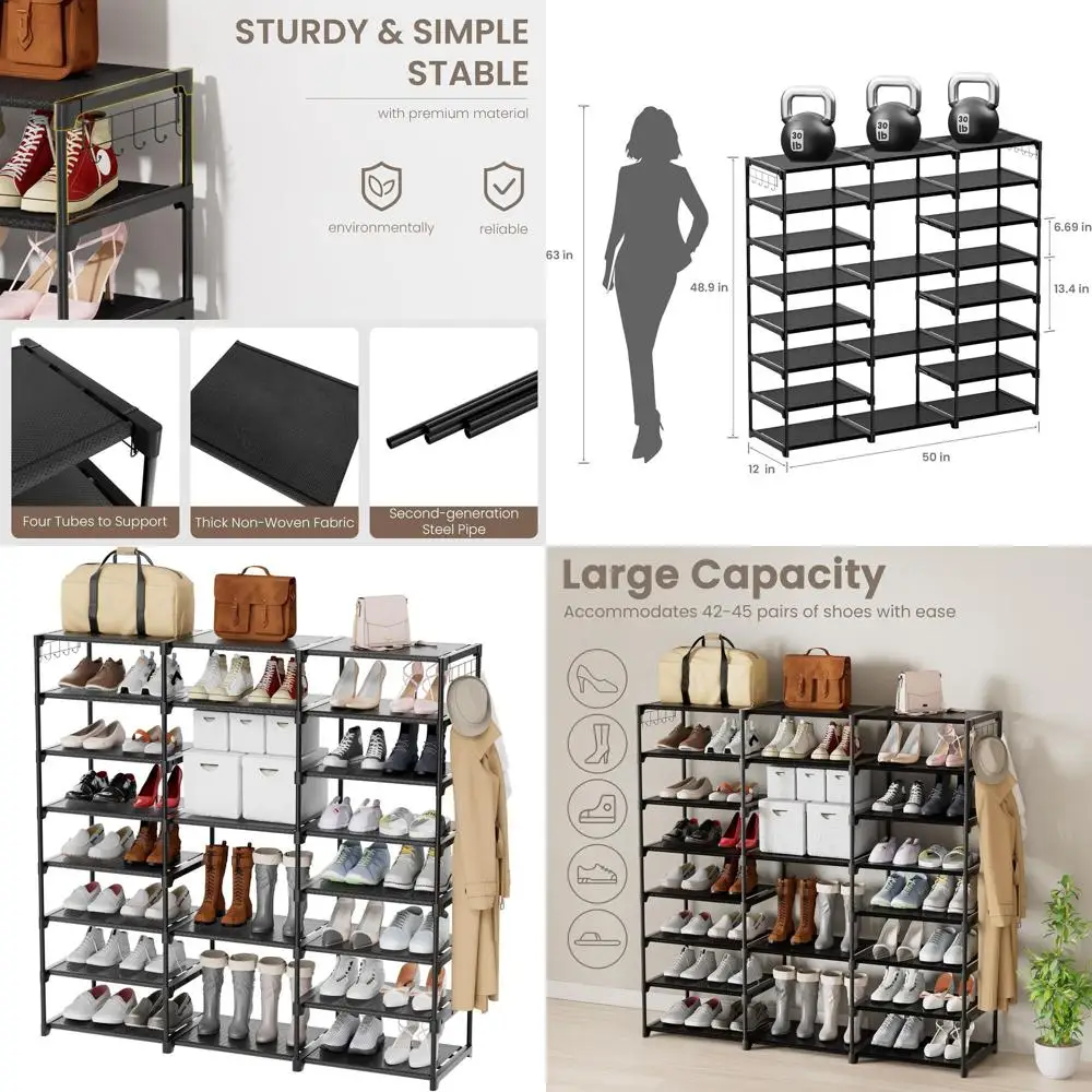 

Прочная 8-ярусная металлическая полка для обуви на рост 45-50 пар, прочный органайзер для хранения вещей для прихожей, гаража, гостиной