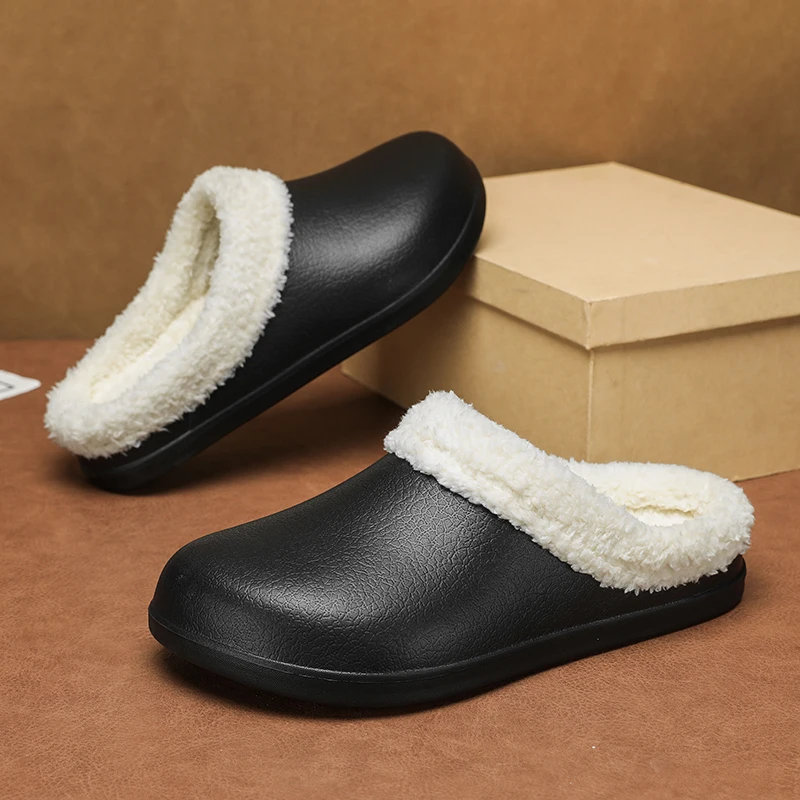 

Winter Fur Lined Clogs Men and Women Fuzzy Slippers Warm House Slippers Adult Outdoor Waterproof Comfort Garden Clogs Shoes
