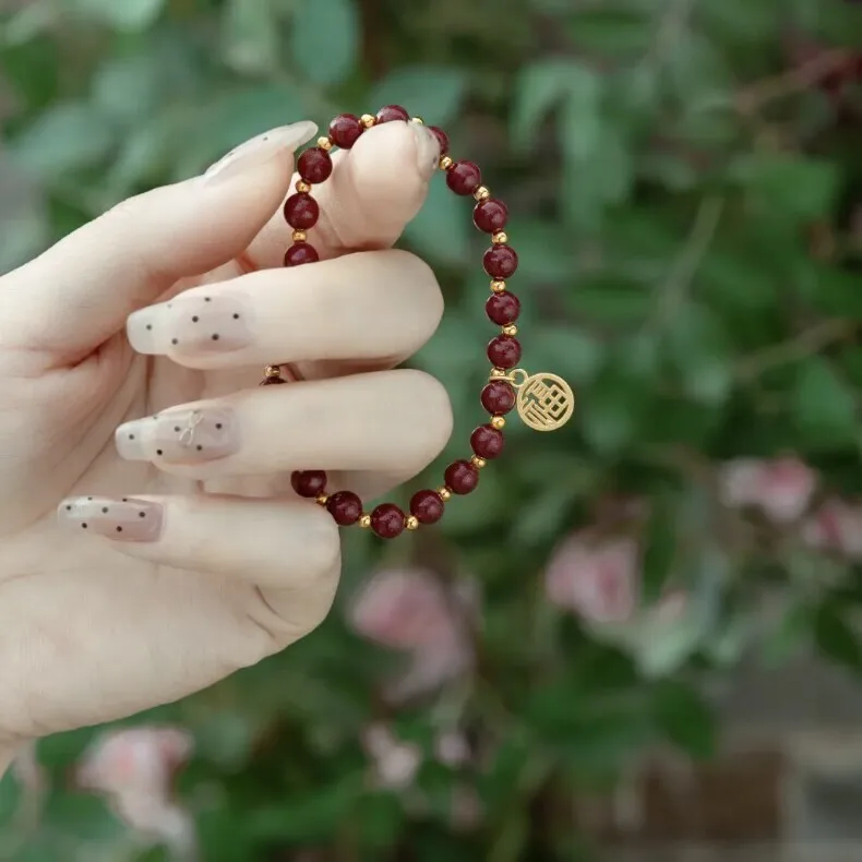 

Plated Real Gold Preservation Ancient Sand Gold Cinnabar Lucky Characters High End Versatile Exquisite New Chinese Girls Gift