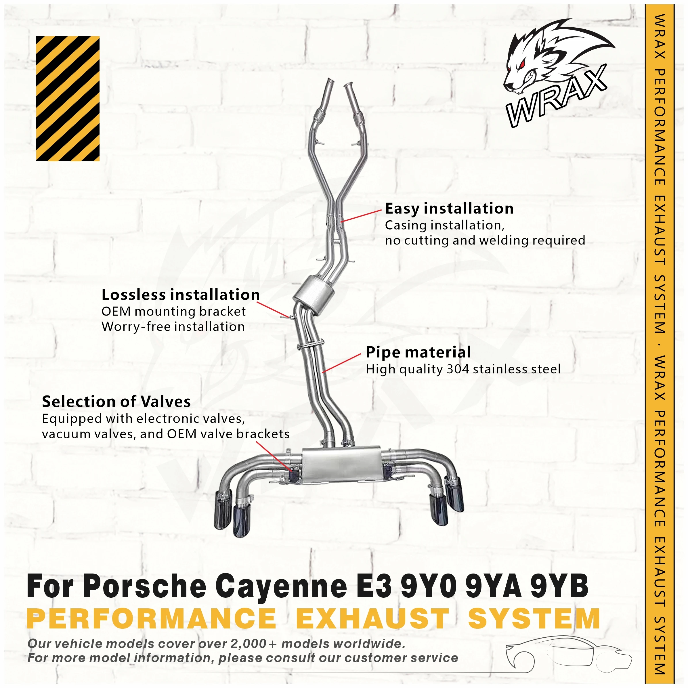 

Sports Exhaust WRAX Valve Catback for Porsche Cayenne E3 9Y0 9YA 9YB Complete Exhaust SS304 Replacement installation Exact Fit