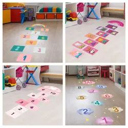 Multicolor Hopscotch Game Floor Stickers Self-adhesive Parent-child Flooring Decals PVC Removable Wall Art Home Decoration