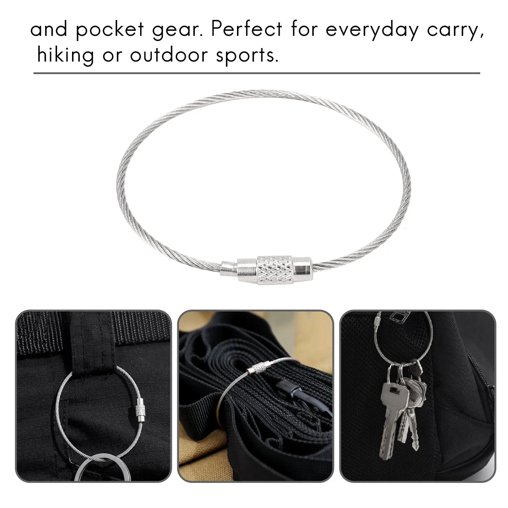 10pcs Stainless Steel Screw Locking Wire Keychain Cable Key Rings Outdoor Accessory