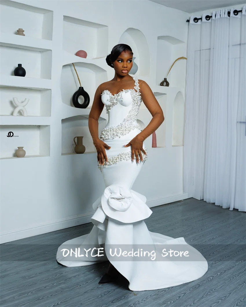 

New Design 2025 Mermaid Wedding Dresses Exquisite Lace Beads Crystals Pearls Bridal Gown Satin Vestidos De Novias Customized