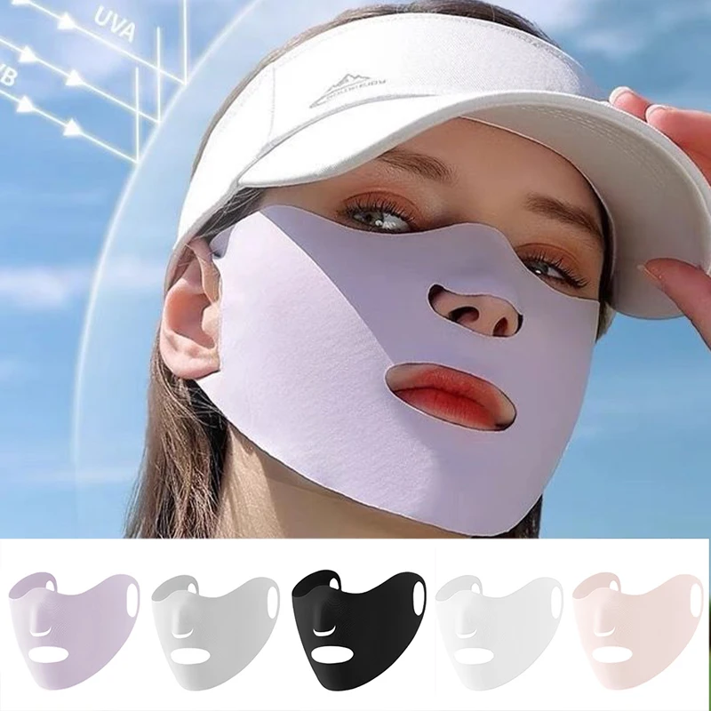 Zomer Zon Uv Bescherming Ademend Wasbaar Herbruikbaar Ijs Zijde Gezicht Sluier Zijden Sjaal Voor Vrouwen Anti-uv Gezichtsbedekking Zonnebrandmasker