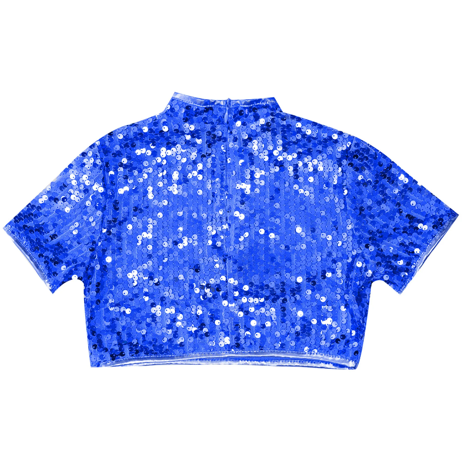 Kids Girls Short Sleeve Sparkly Sequins Crop Top Jazz Hip-hop Dance Costume Stage Performance Shirts Vest Latin Dance Tank Tops