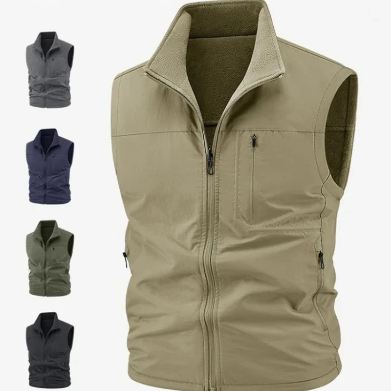 Plus Size  8XL Men’s Winter Thick Fleece Vest Outdoor Hunting Travel Reversible Vest Gym Sports Sleeveless Waistcoat Clothing