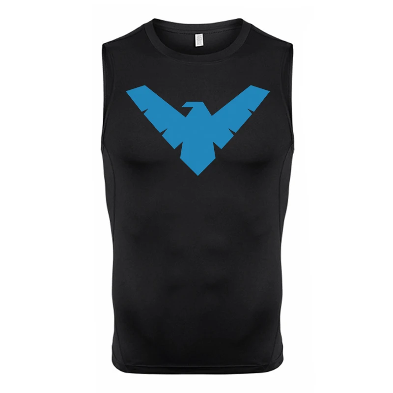 Ärmelloses Kompressionsshirt mit Totenkopf-Flügel-Print für Herren, sportliche, schnell trocknende Tanktops, Fitness-Workout-Lauf-Baselayers, Unterhemden – Detail 15