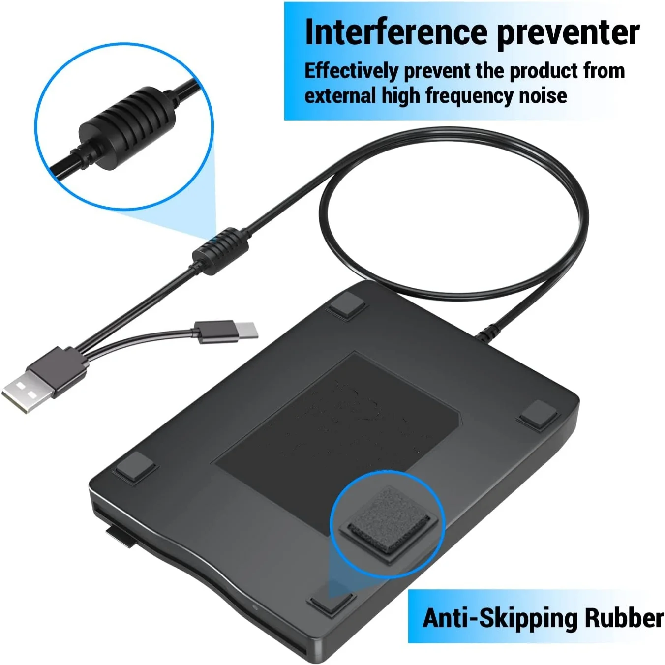 محرك أقراص مرن خارجي 3.5 بوصة، قارئ قرص USB 3.0 Type-C 1.44 ميجابايت FDD للكمبيوتر المحمول وسطح المكتب Windows 11/10/8/7/XP