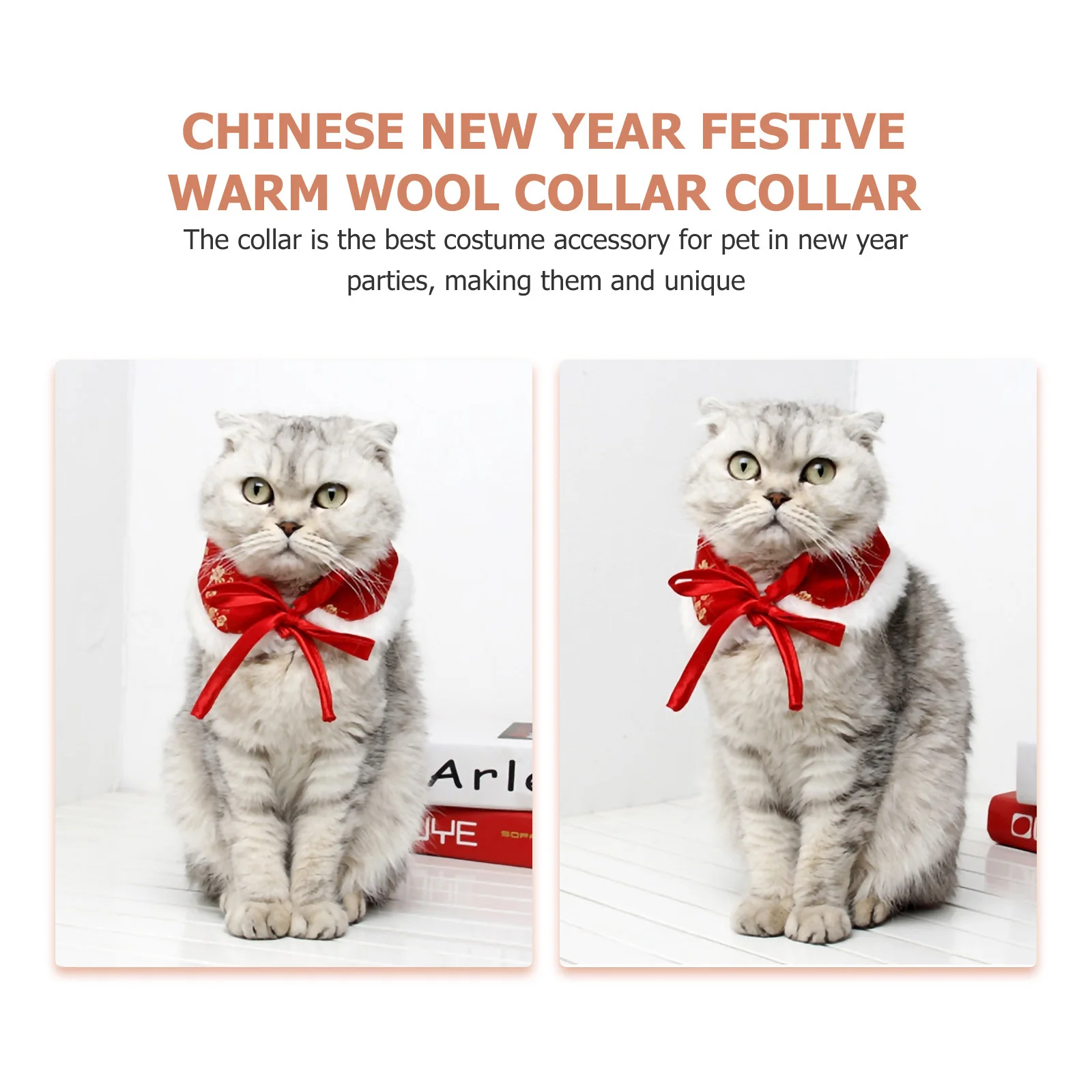 

Chinese Style Pet Collar New Year Winter Warm Decorative Necklace for Puppy Cat Dog Bow Tie Design Chinese Style Pet Collar
