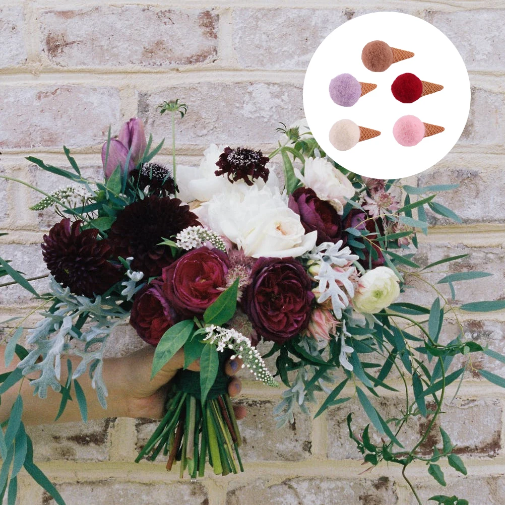 

5Pcs Wool Felt Ice Cream Decoration Bouquet Supplies Christmas DIY Wreath Adornments Flower Arrangement Christmas Decor Photo