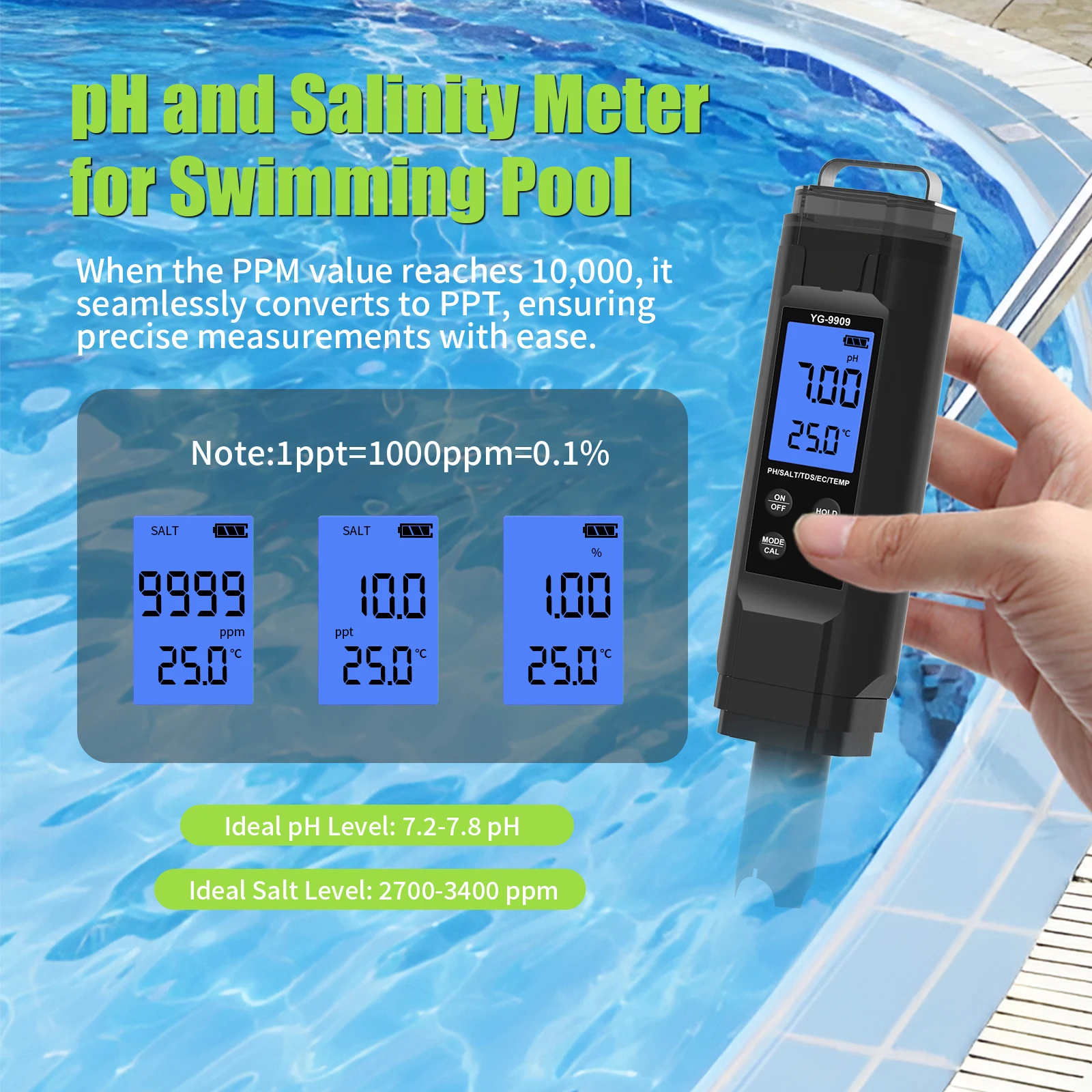 5 in 1 Salinity TDS EC ppm PH Meter 0.01 Resolution High Accuracy Salt Water Quality Tester for Aquariums Hydroponic Aquaculture
