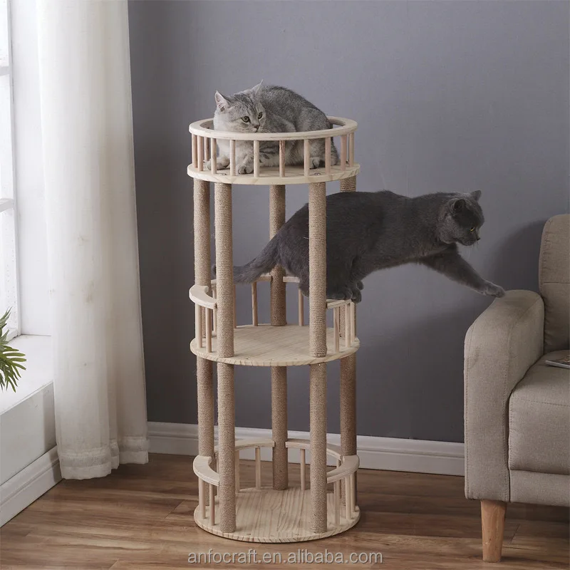

Wooden Cat Tree, Modern Tower for Indoor Cats with Scratching Posts Washable Detachable Cushion Kitty Toy
