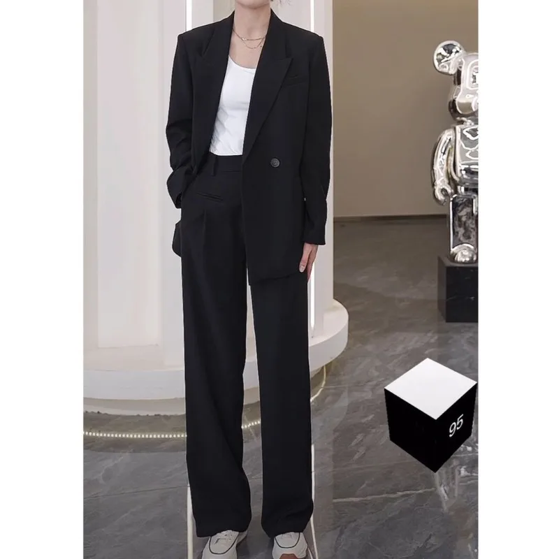 

Insozkdg 2 Piece Suit Casual Loose Premium Sense Jacket Solid Color Straight Trouser Suit Women's Fashion Chic Business Trousers