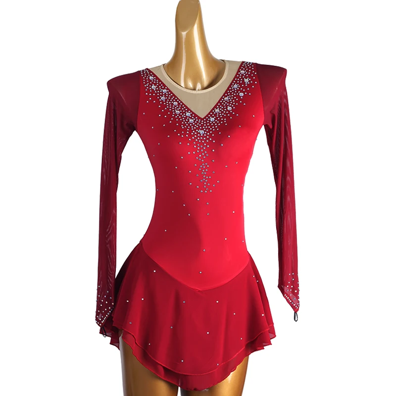 

Платье для фигурного катания, женское платье для катания на коньках для девочек, красный гимнастический костюм, детский размер B167