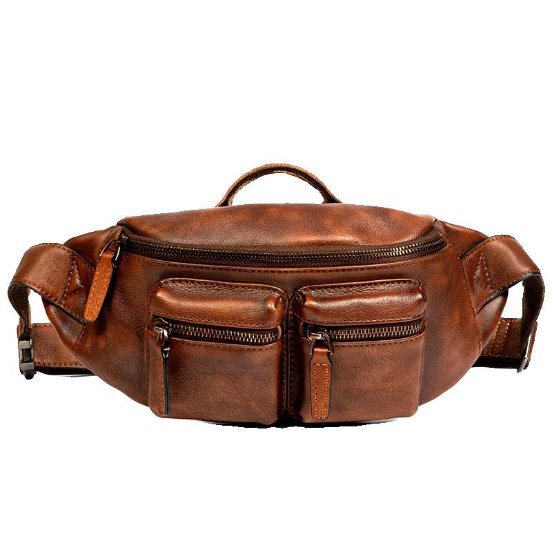 Bolsa de peito de couro genuíno pintada à mão, bolsa crossbody casual, bolsa de ombro de couro de grão superior, bolsa masculina, bolsa de ciclismo retrô