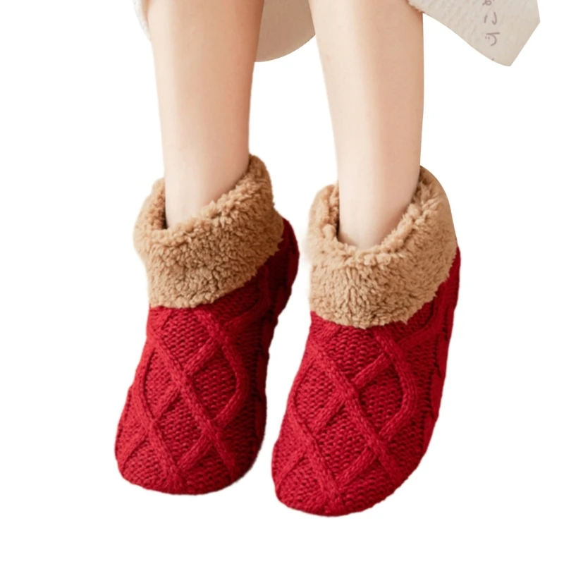 Winter Thermal Knitted Floor Socks Warm Fleece Lined Nonslip Grips Slipper Socks