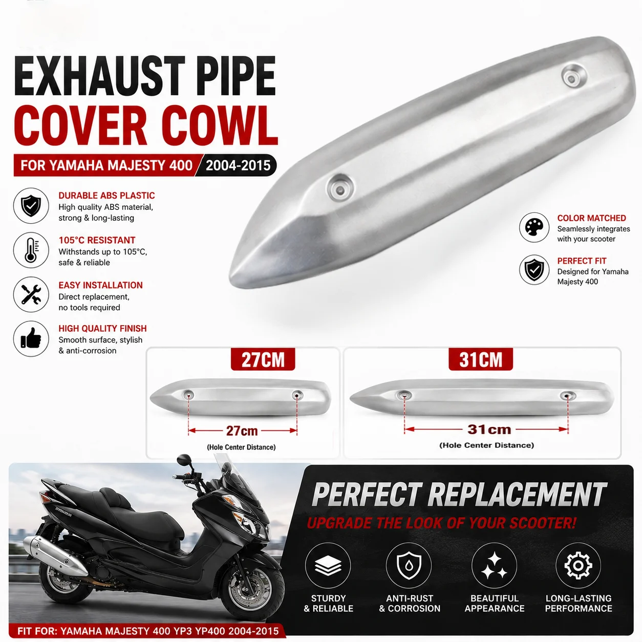 

Motorcycle Accessories Fit For YAMAHA Majesty 400 YP3 YP400 2004 - 2015 Exhaust Pipe Cover Cowl Set