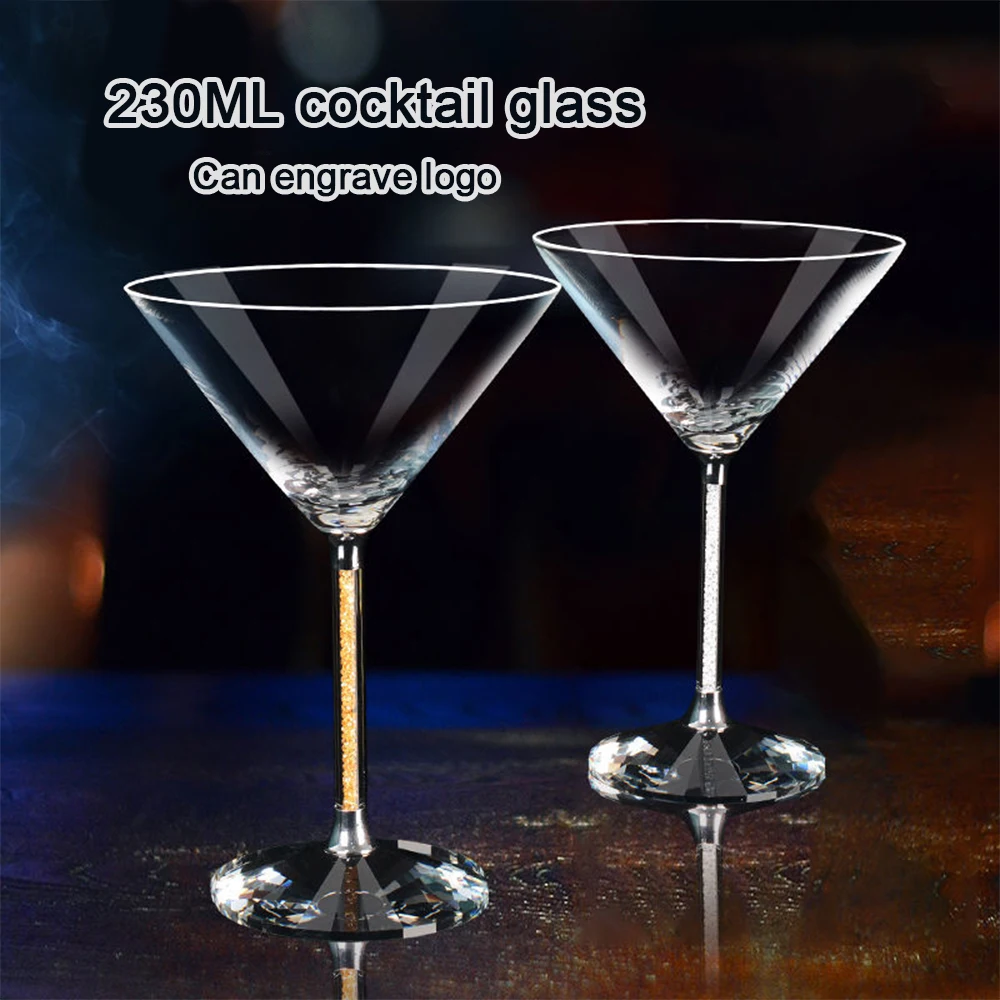 

(Can Engrave Logo) 230ML Diamond Crystal Cocktail Glass, Home High-end Martini Cup, Margarita Triangle Glass, Bar Champagne Cup