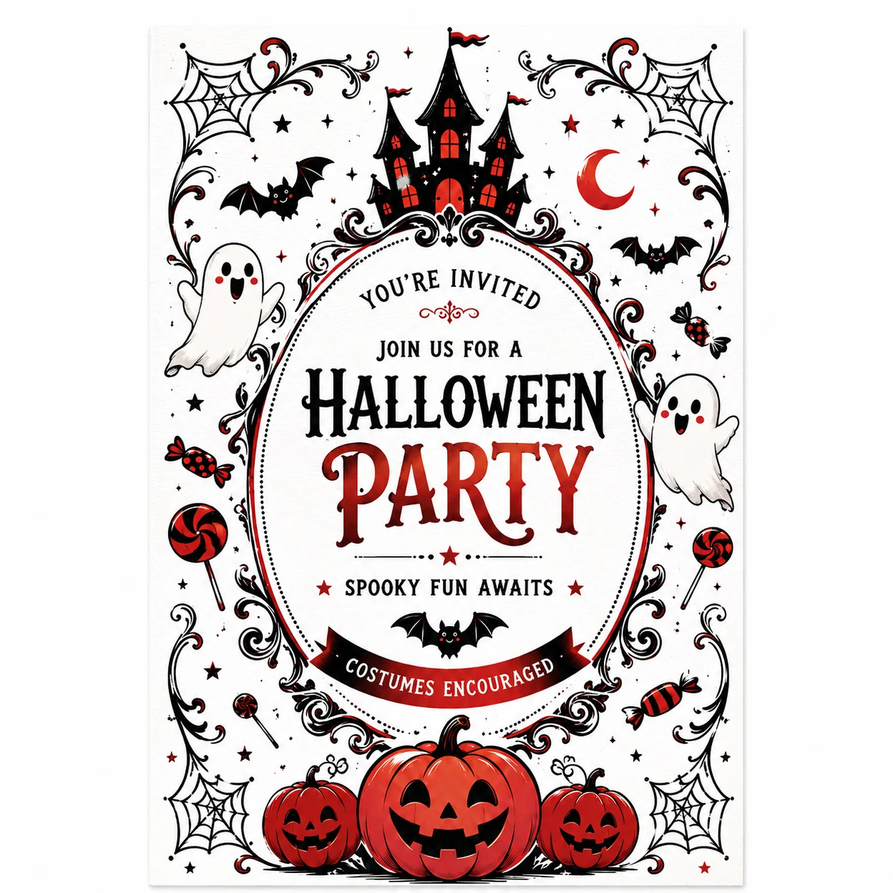 Custom Cute Printed Halloween Invitation Cards Greeting Cards with Pumpkin Artwork for Costume Ball