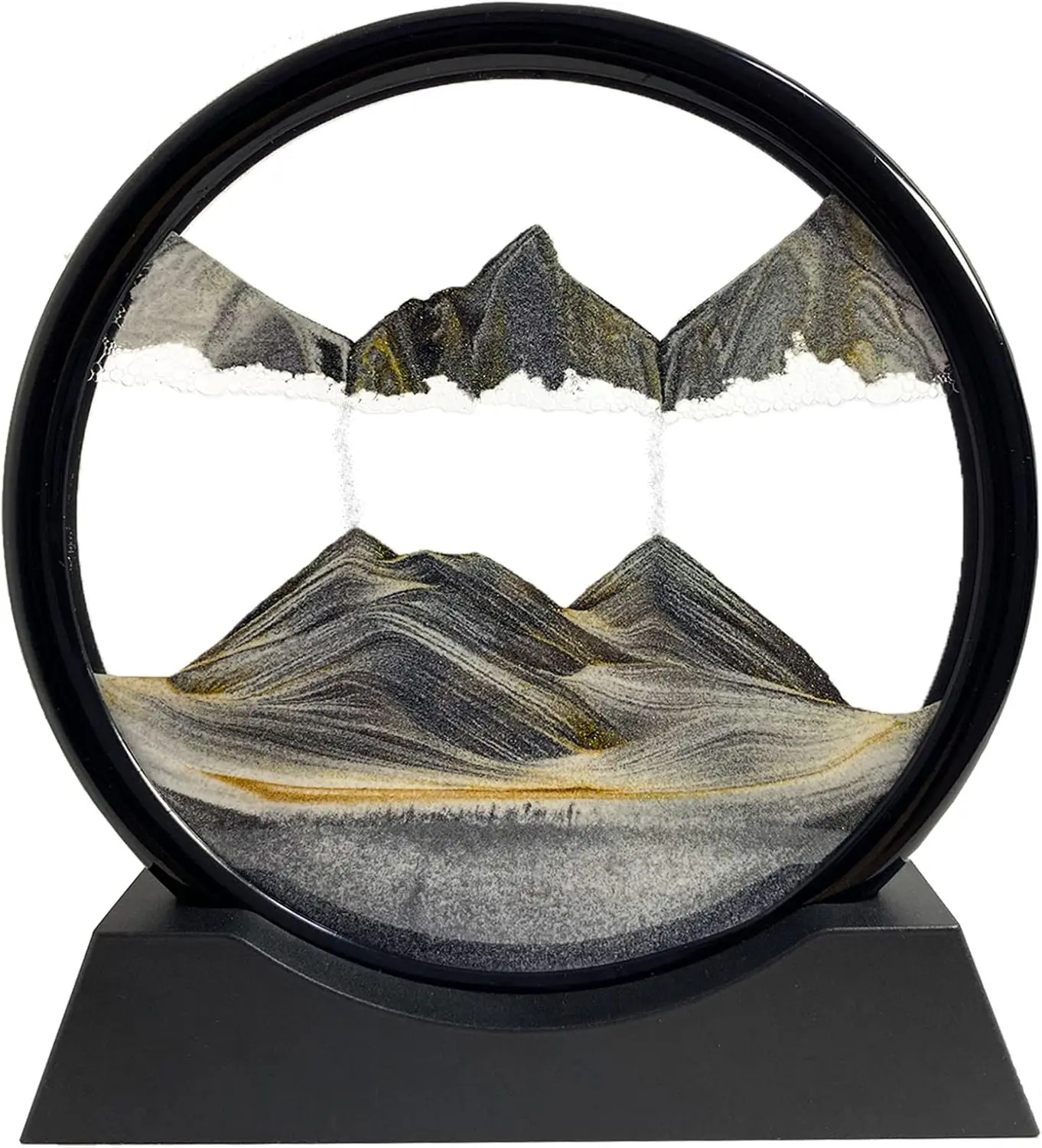 

Moving Sand Art Picture - 3D Deep Sea Sandscape Round Glass Frame Flowing Sand Toy for Desktop Decor (Black, 7")