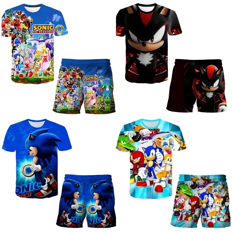 

2025 Girls Boys Sonics Clothing Sets Summer Suit Kids Sports T Shirt +pants 2pcs Sets Comfortable Outfits Pyjamas 3-14y