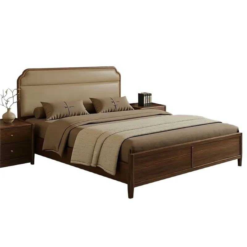 

Furniture All solid wood bed, black walnut soft backrest New Chinese style simple and elegant bedroom bed 1.8 meters
