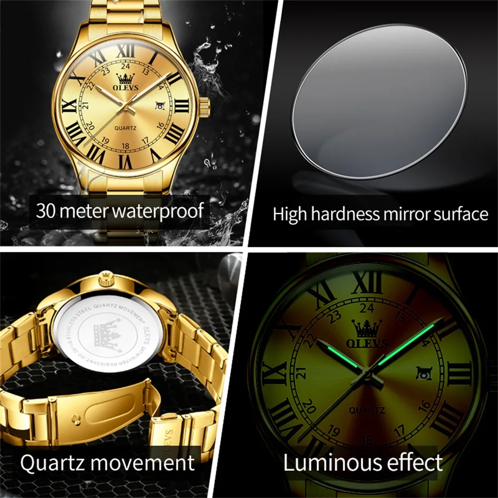 OLEVS 2911 Men's Watches Fashion Dial Original Quartz Wristwatch Stainless Steel Waterproof  Luminous Watch For Automatic Date