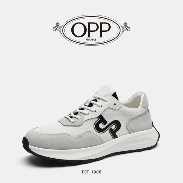 OPP Men's New Cow Leather Shoes Flats with Running Blance Shoes Genuine Leather Lace-up Sports 327 Shoes Footwear Sneakers