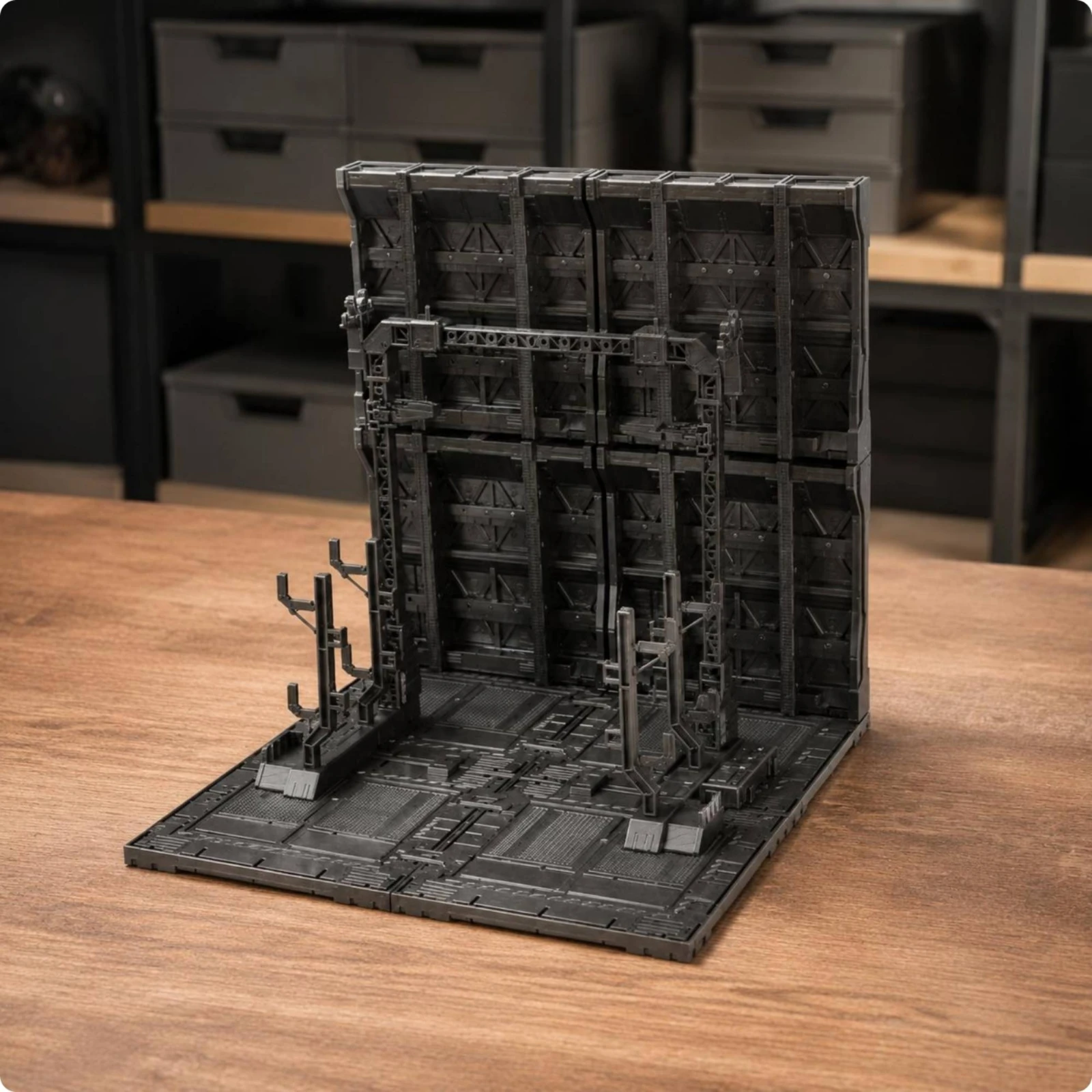 Hangar Scene Board Futuristic-Fi Industrial Corner Scene Board Miniature Display Base Gray Plastic Scene Setting Backdrop view 4