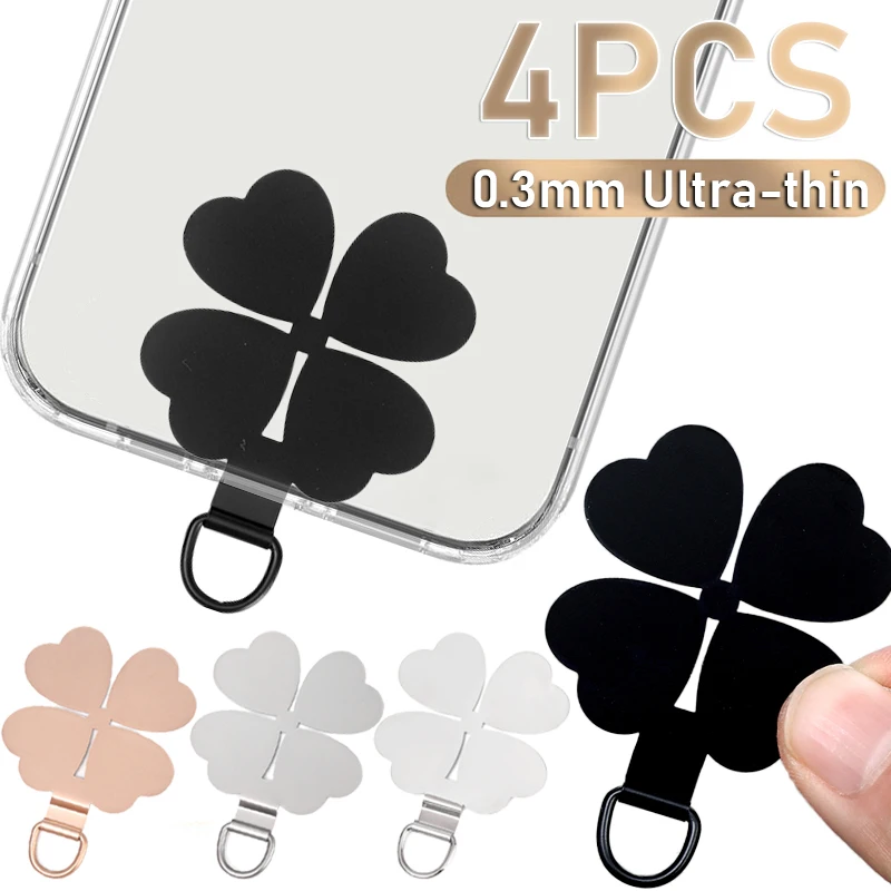 Creative Four Leaf Clover Shaped Metal Phone Lanyard Tether Tabs Gasket Ultra-thin Stainless Steel Replacement Safety Patch Pads