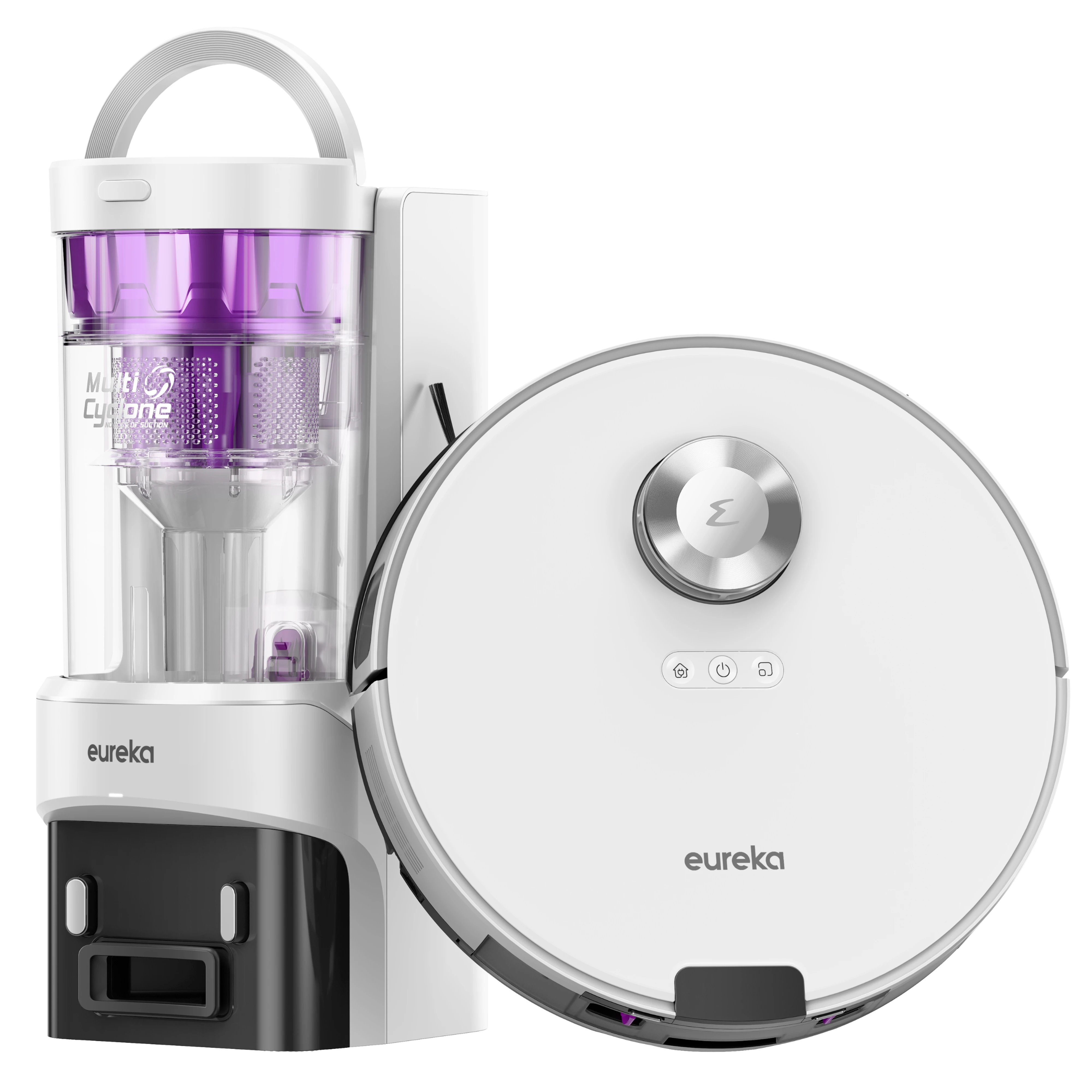 مكنسة كهربائية روبوتية ذاتية التفريغ E20+ 8000 Pa من Eureka، عمر بطارية 180 دقيقة، DuoDetect AI لتجنب العوائق ثلاثية الأبعاد