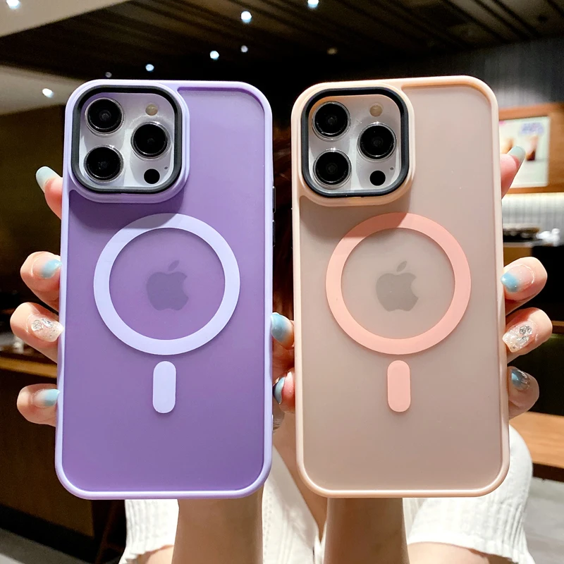 50PCS Big camera Hole Matte Skin Feel Wireless Charging Case For iPhone 16 15 14 13 12 11 Pro Max Plus Magsafe Plastic Case