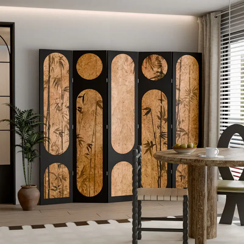 

Винтажная складная ширма для гостиной, перегородка для чайной комнаты, бамбуковое фоновое украшение в стиле ретро, портативный складной экран