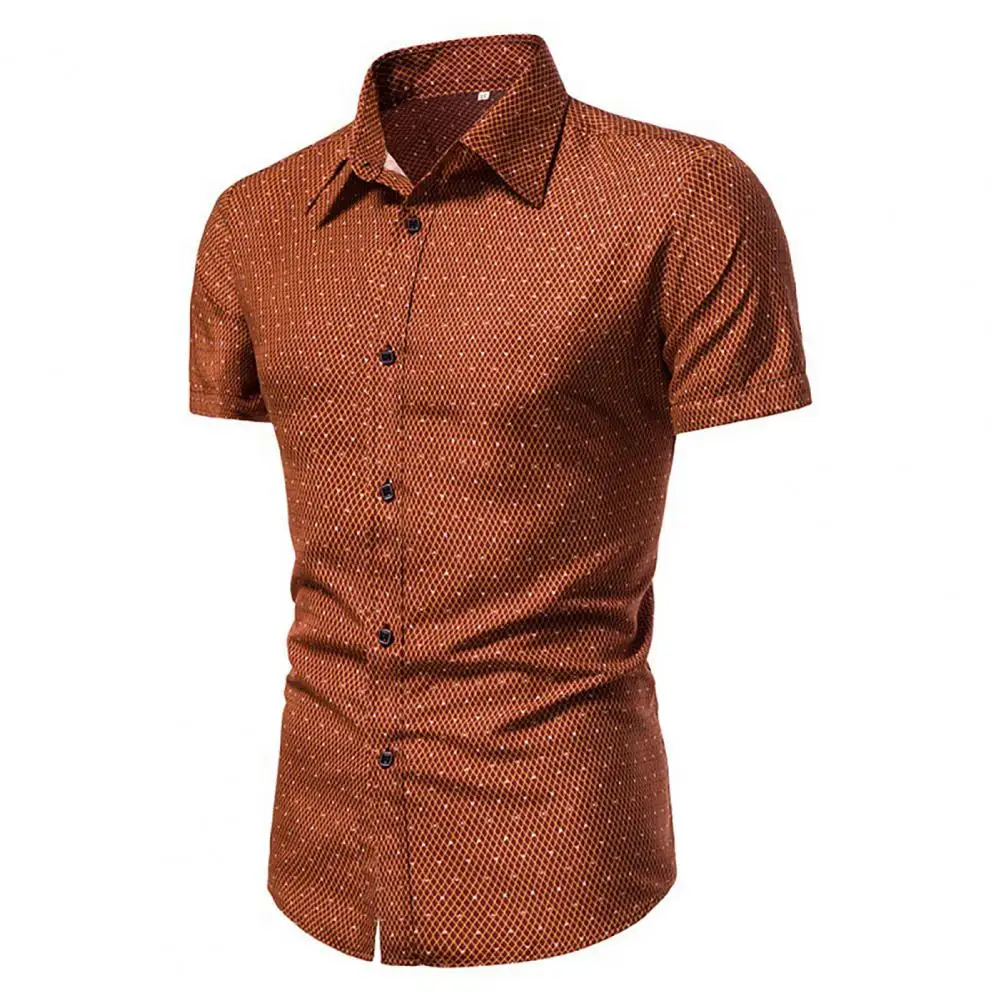 Men Shirt Formal Single-breasted Lapel Dot Print Summer Shirt for Work Anti-wrinkle Dot Print Summer Shirt Leisure Men Shirts
