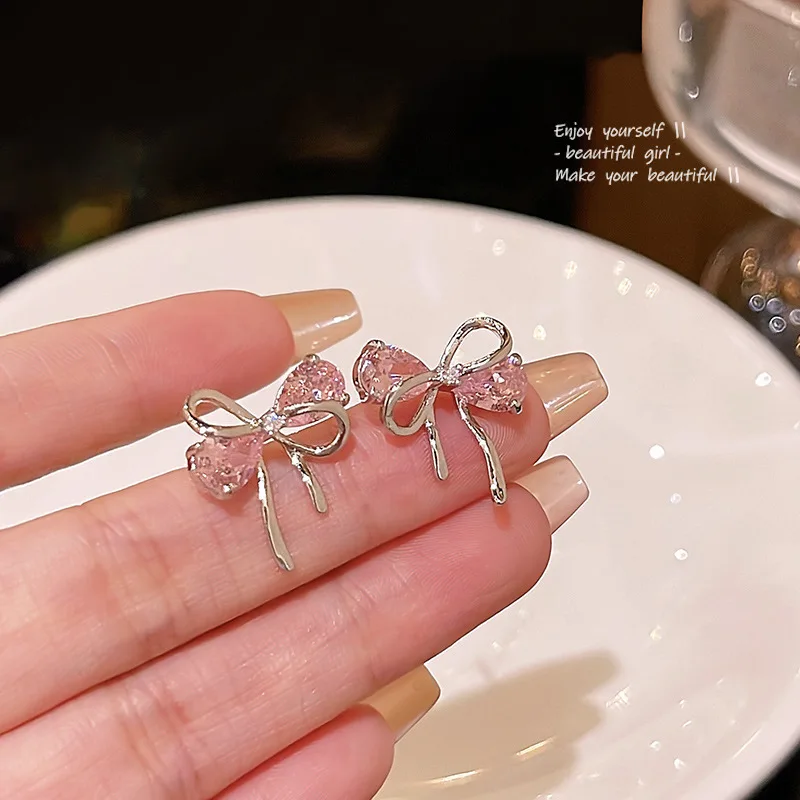 New 925 Sterling Silver Hoop Earrings Bowtie Ribbon Pearl Drop Golden For Women Girl Gift Jewelry Dropshipping Wholesale