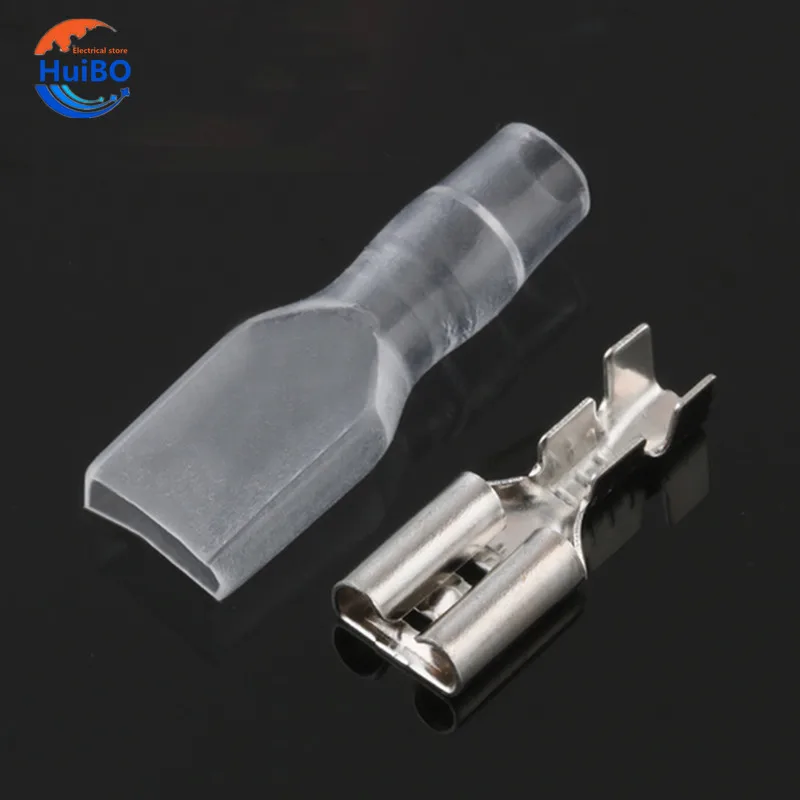 100Sets(200pcs) Female Spade Crimp Terminal 4.8mm with Insulating Sleeves for Electrical Wiring Connectors