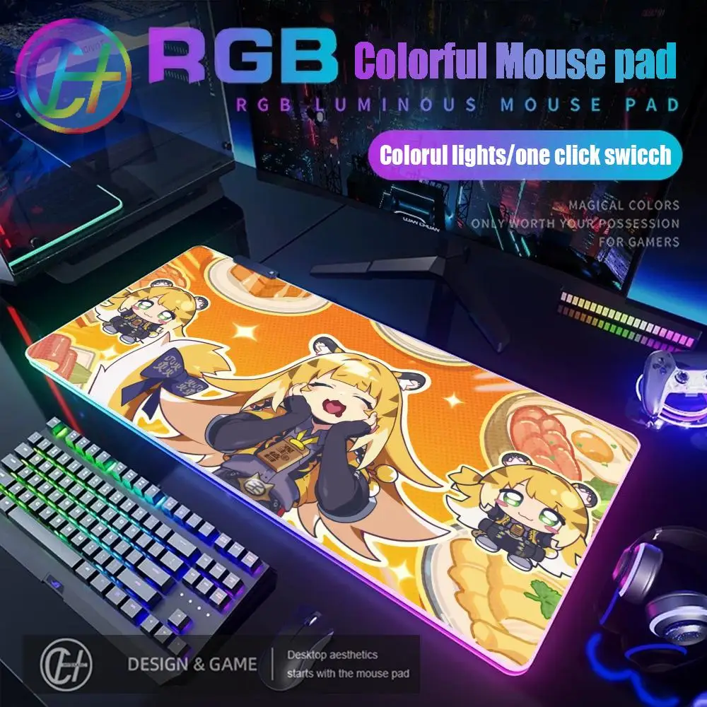 

HYBXAXC Zenless Zone Zero ZZZ Ju Fufu Коврик для игровой мыши RGB Коврик для игровой мыши Настольный коврик HD Gamer Большой светодиодный светильник XXL Коврик для мыши