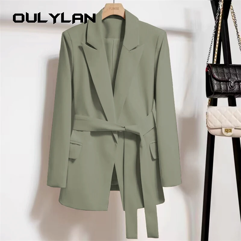 Women\'s Blazers Spring Autumn Suit Coat Beige Tie Up Jacket Slim Fit Stylish Top Outerwear Office Lady Blazer for Women Clothing