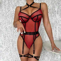 Sexy​ ​Lingerie Women Body Underwear Halter Lace Bodysuit Open Crotch Teddy Nightgown Sleepwear Erotic Lingerie Porno Costumes