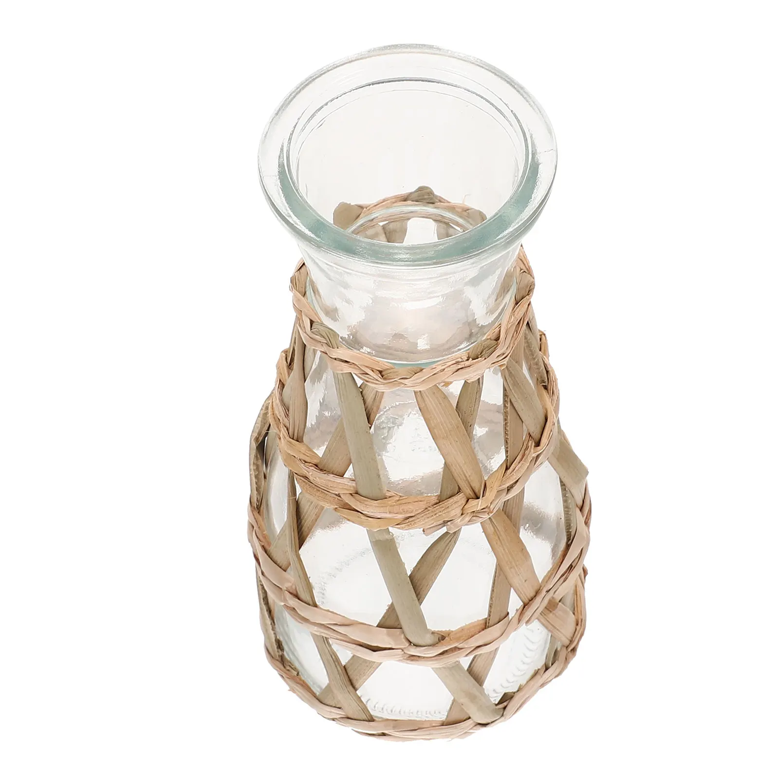 

1pc Creative Glass Flower Farmhouse Rustic Straw Woven Design Desktop Decorative Plant Holder For Wedding Home Gift Floral