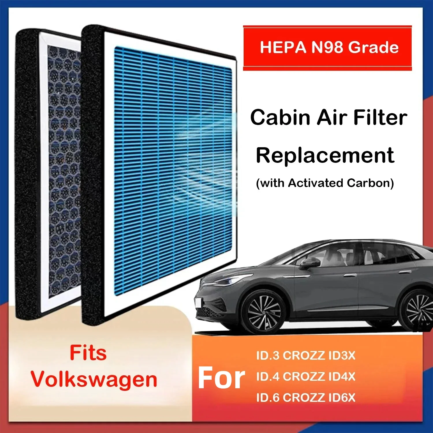 For VW ID4 ID.3 ID6 2024 2023 2022 2021 Car Cabin Air Filter with Activated Carbon Honeycomb Mesh Fragrance Conditioner Refresh